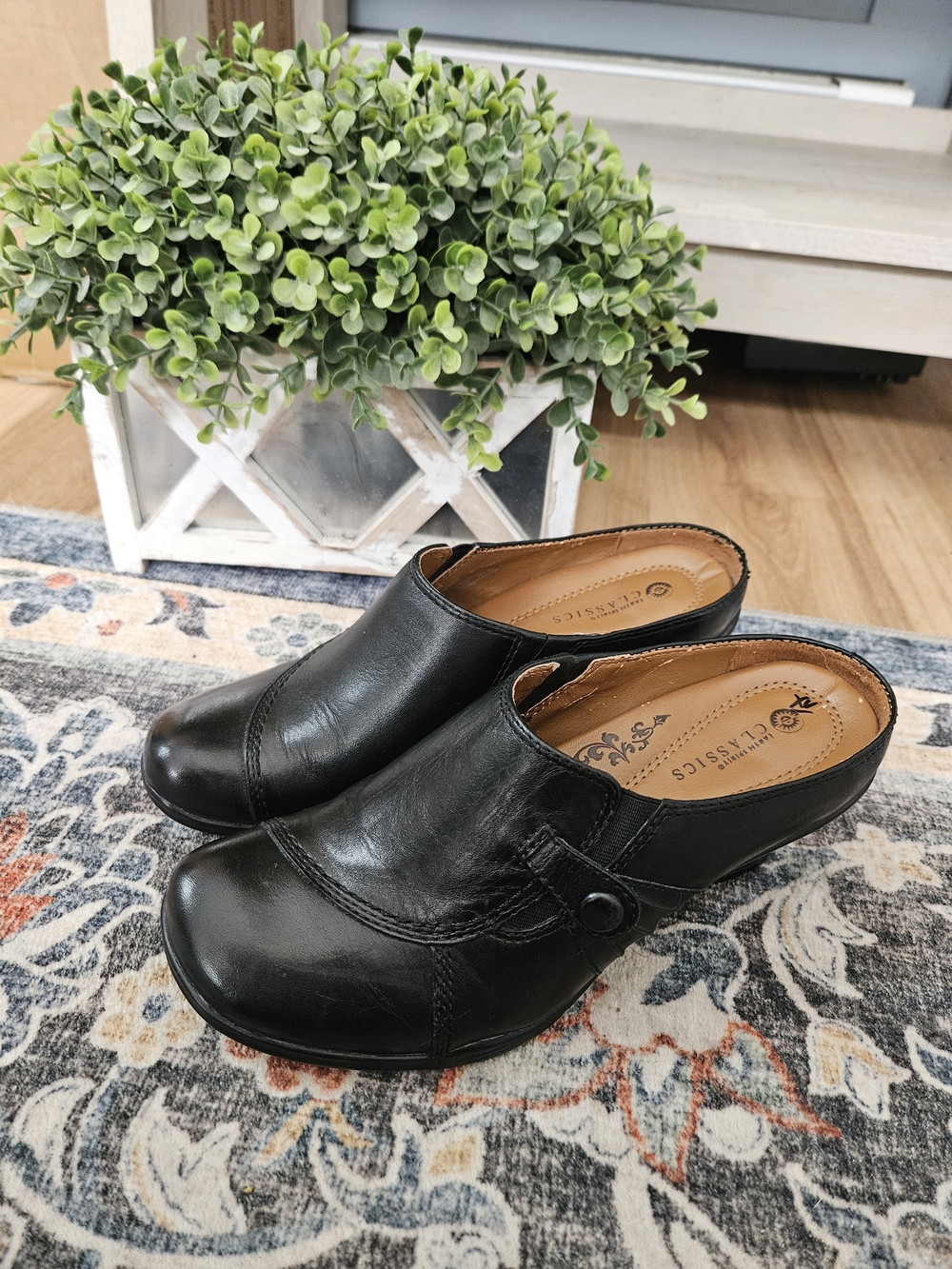 Earth Spirit Classic Black Leather Mule Clogs - Comfort Slip-On Size 36